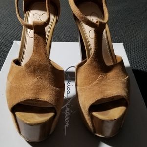 Jessica Simpson tan platform heels